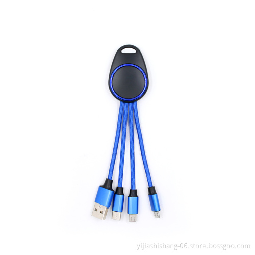Free Sample Wholesale 3 in 1 Keychain Nylon LED Light Up Logo USB Charging Cable 1.0 mm cable wire screw keychain luggage